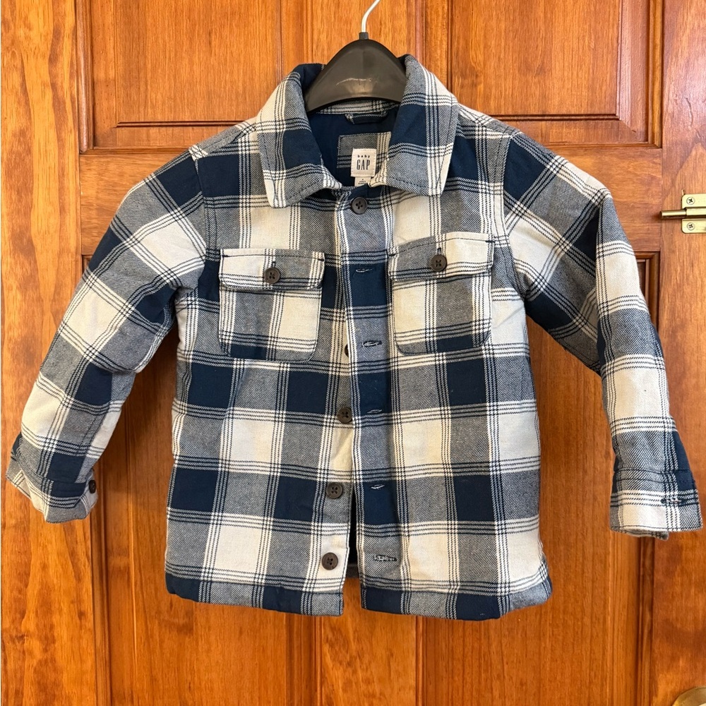 H&M Navy and White Checkered Shirt Jacket